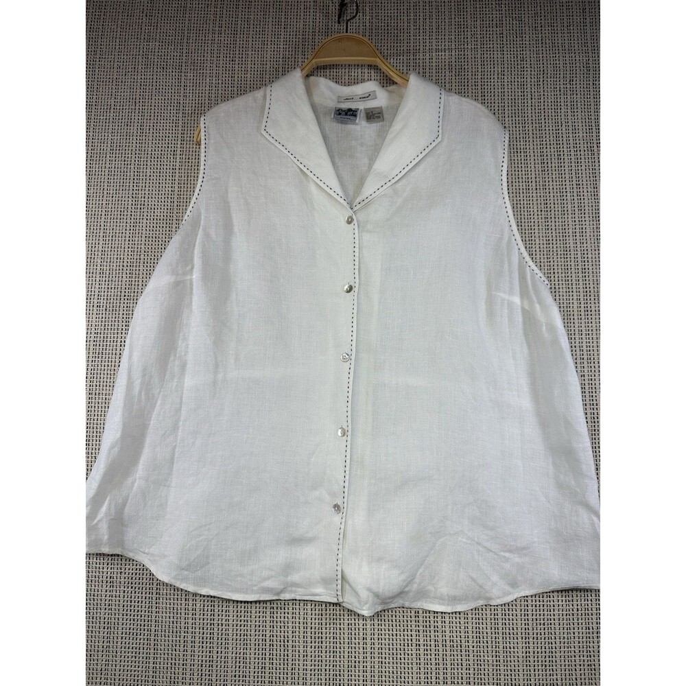 Edward Woman Irish Linen Sleeveless Blouse 1X White Minimalist Coastal Summer